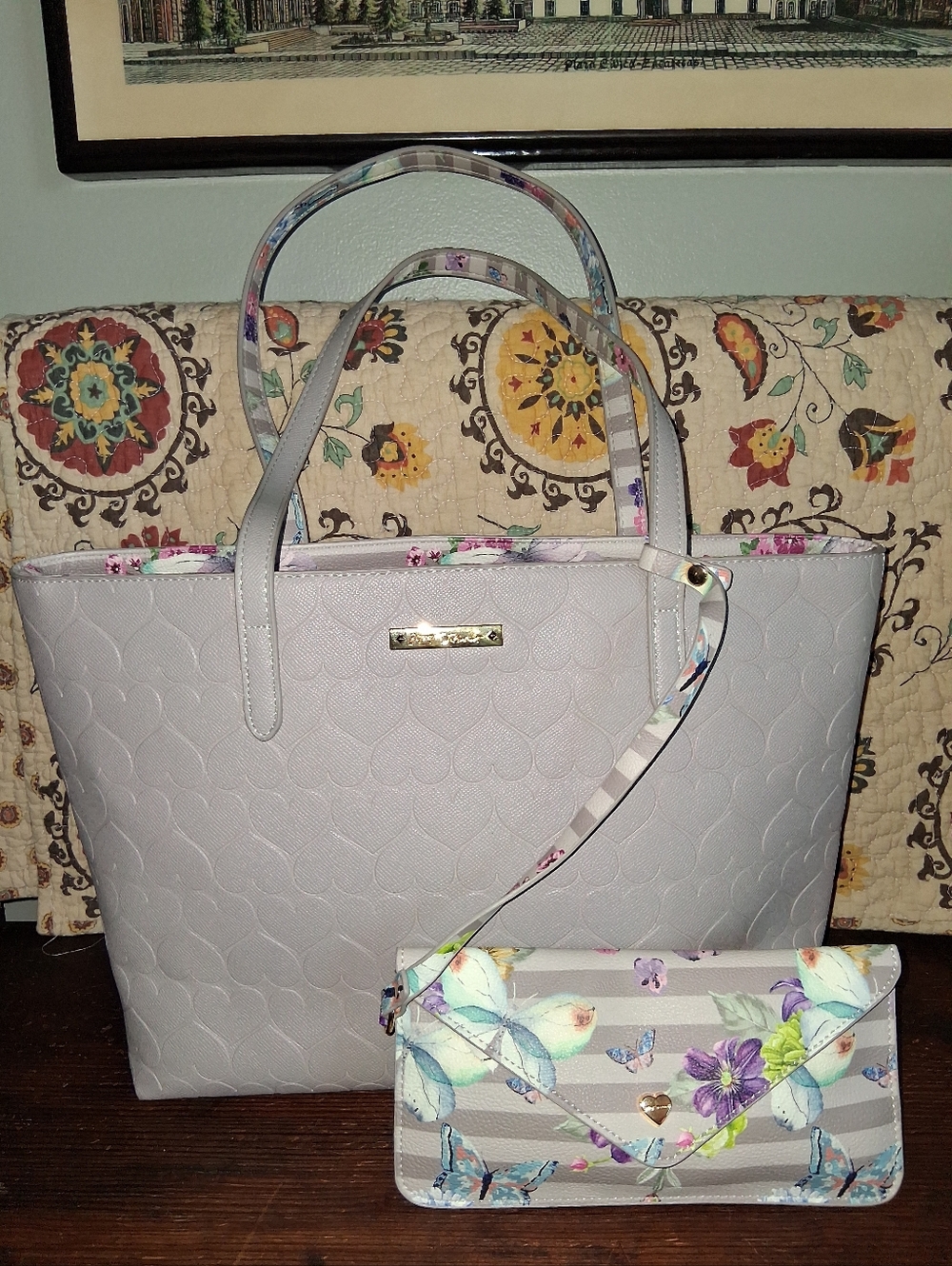 Betsey Johnson Grey Embossed Tote